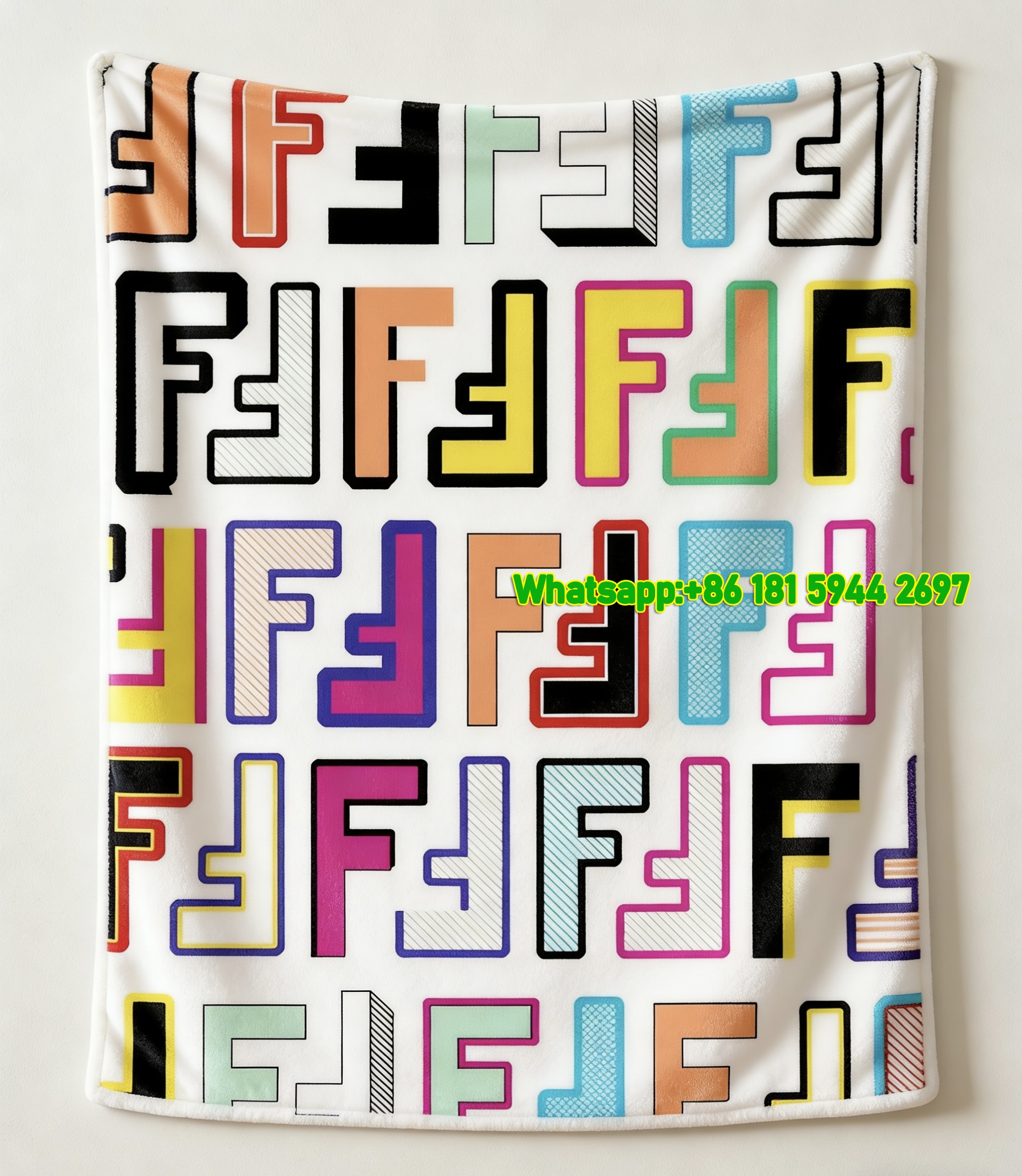 Fendi Multicolor Rainbow FF Logo Flannel Throw Blanket IMG_9510
